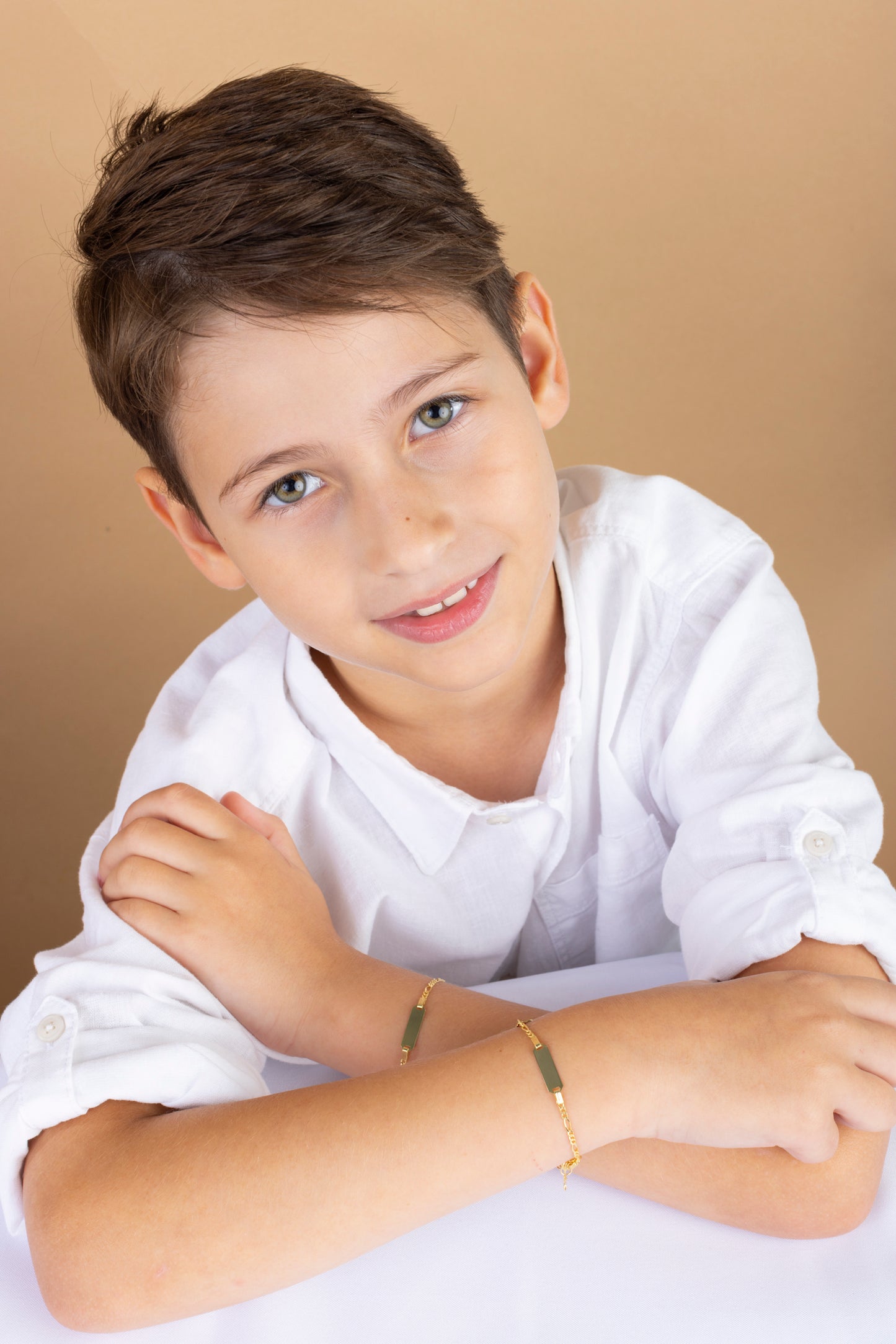 14k Solid Gold ID Bracelet With Figaro Chain For Children Personalized Engraved Name Plate Gift For Girls And Boys Made In Italy