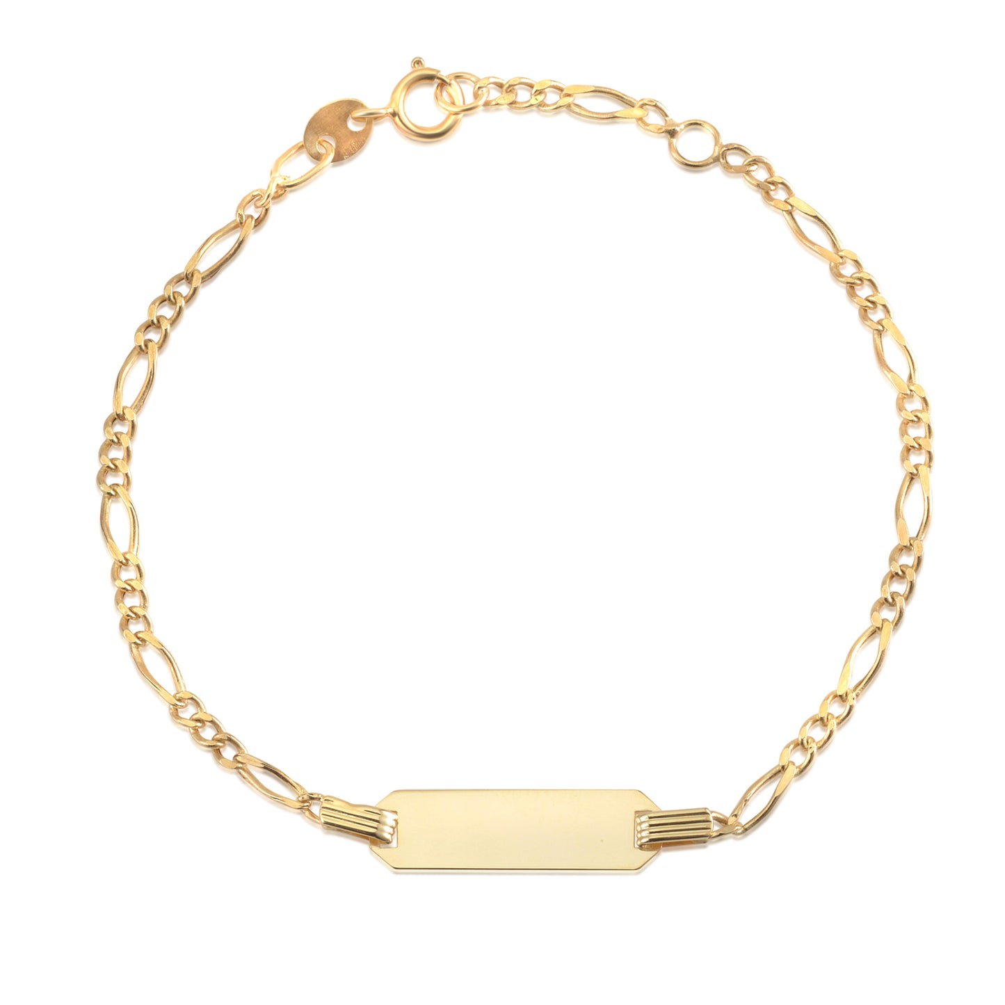 14k Solid Gold ID Bracelet With Figaro Chain For Children Personalized Engraved Name Plate Gift For Girls And Boys Made In Italy
