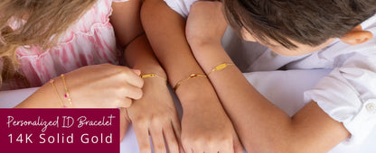 UNICORNJ 14k Yellow Gold Girls ID Bracelet Engravable With Enamel Charm For Girls Kids Toddler Baby Made In Italy 5.5"
