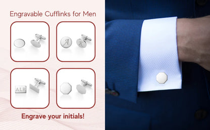 Sterling Silver Cufflinks For Men Personalized With Engraved Initials Or Name Oval Shape Gift For Men - Made In Italy