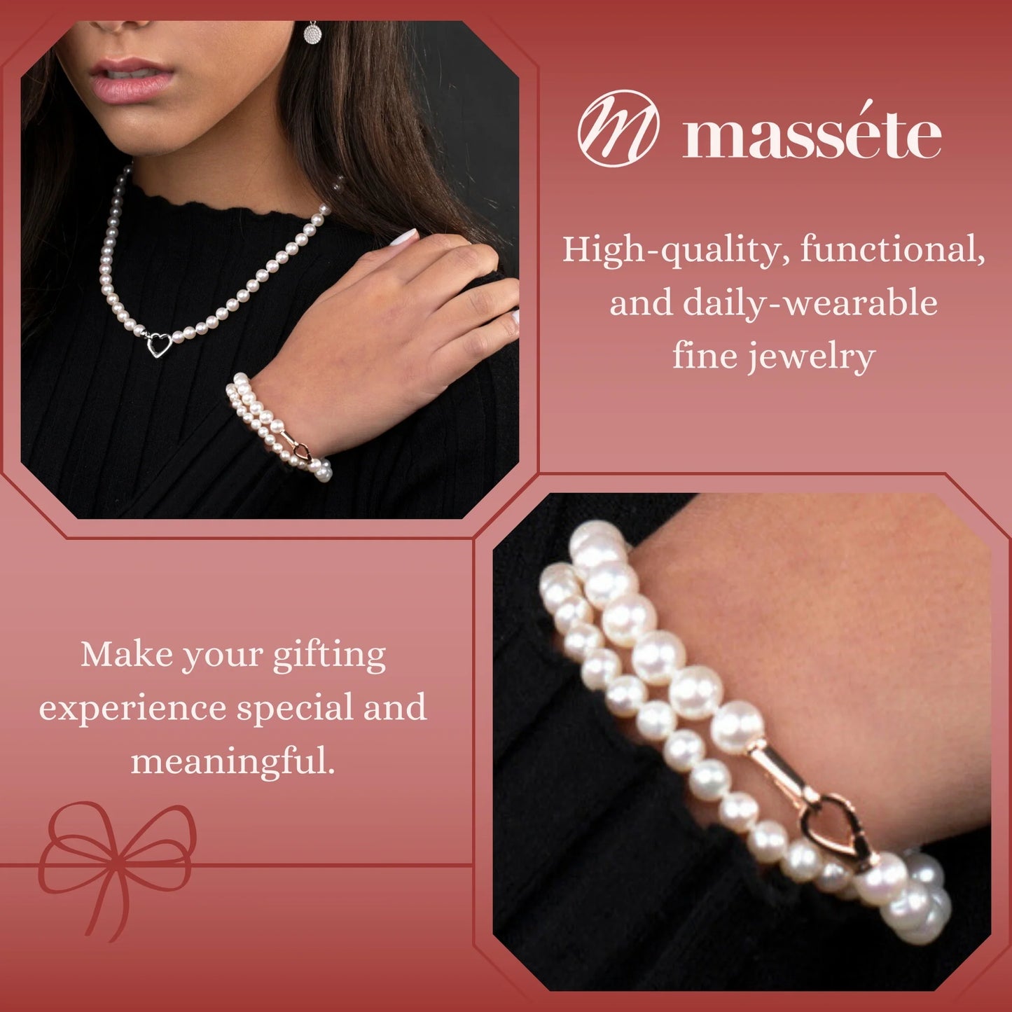 MASSETE White Round Freshwater Cultured Pearl Bracelet For Women Sterling Silver Lobster Clasp Modern 6.5mm 7"