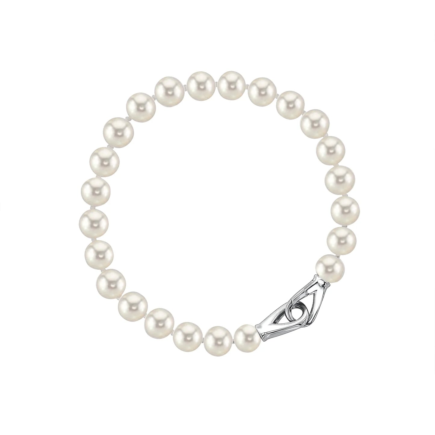 MASSETE White Round Freshwater Cultured Pearl Bracelet For Women Sterling Silver Lobster Clasp Modern 6.5mm 7"