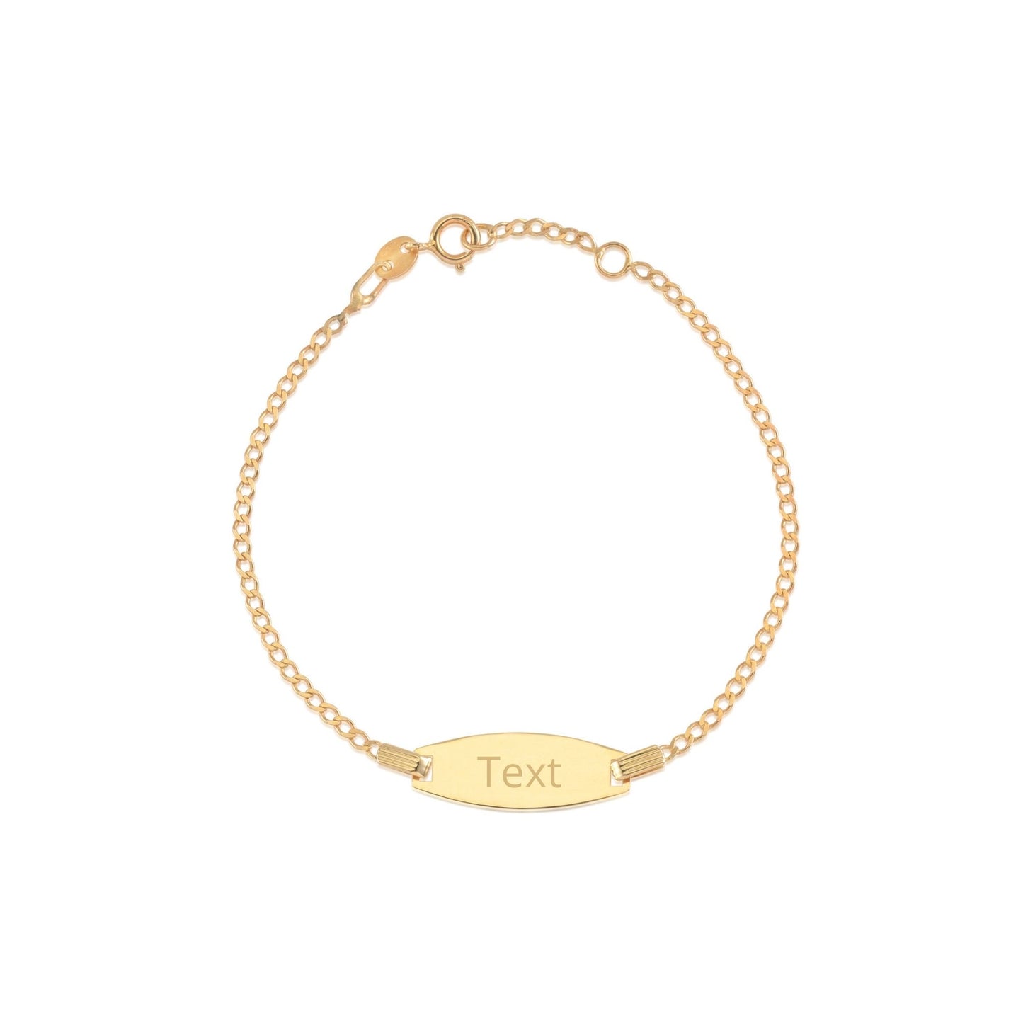 14k Gold ID Bracelet Engravable Girls Boys Kids Baby Curb Chain Made in Italy