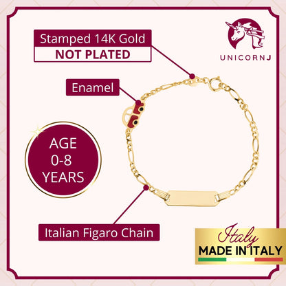 UNICORNJ Kids ID Bracelet 14K Yellow Gold For Boys Figaro Chain Car Italy 5.5" by Dal'lusso