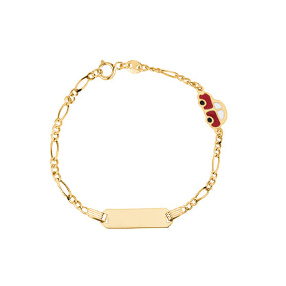 UNICORNJ Kids ID Bracelet 14K Yellow Gold For Boys Figaro Chain Car Italy 5.5" by Dal'lusso
