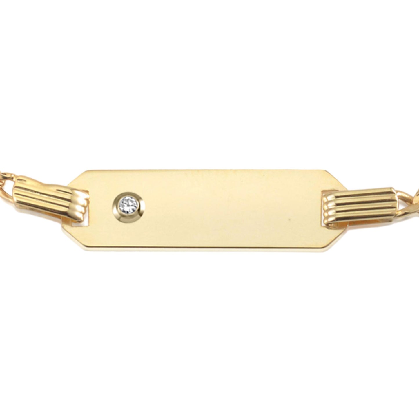 14K Yellow Gold ID Bracelet Figaro Chain Diamond Accent 0.01 ct 5.5" Italy for Boys and Girls