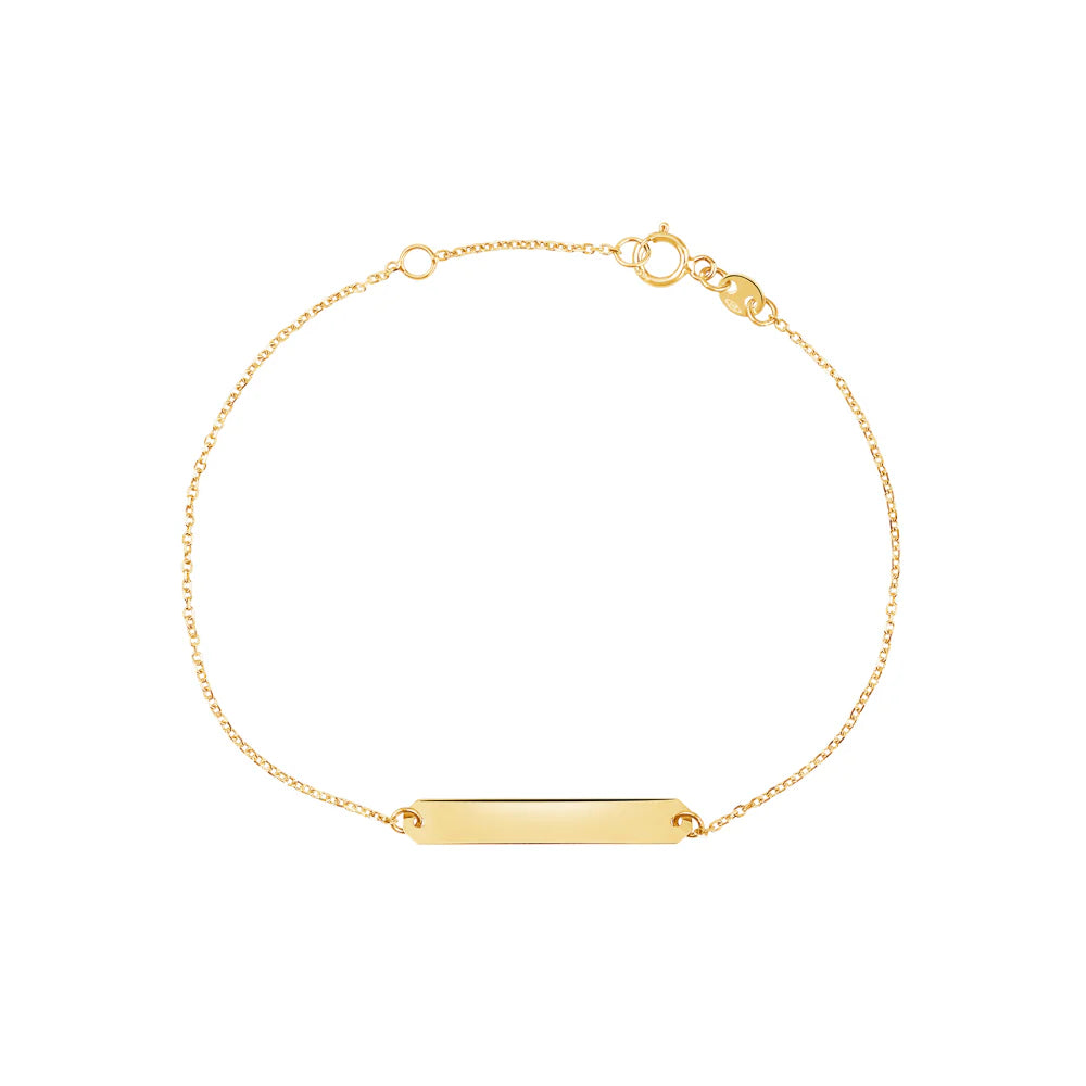 14K Yellow Gold Engravable Personalized ID Bracelet Polished Shiny On Cable Chain Italy