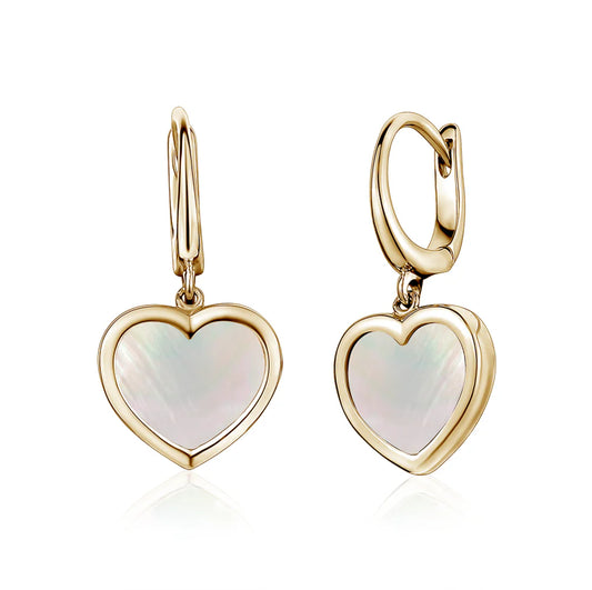 4K Yellow Gold Heart Leverback Earrings Mother Of Pearl Or Pink For Girls And Women Italy