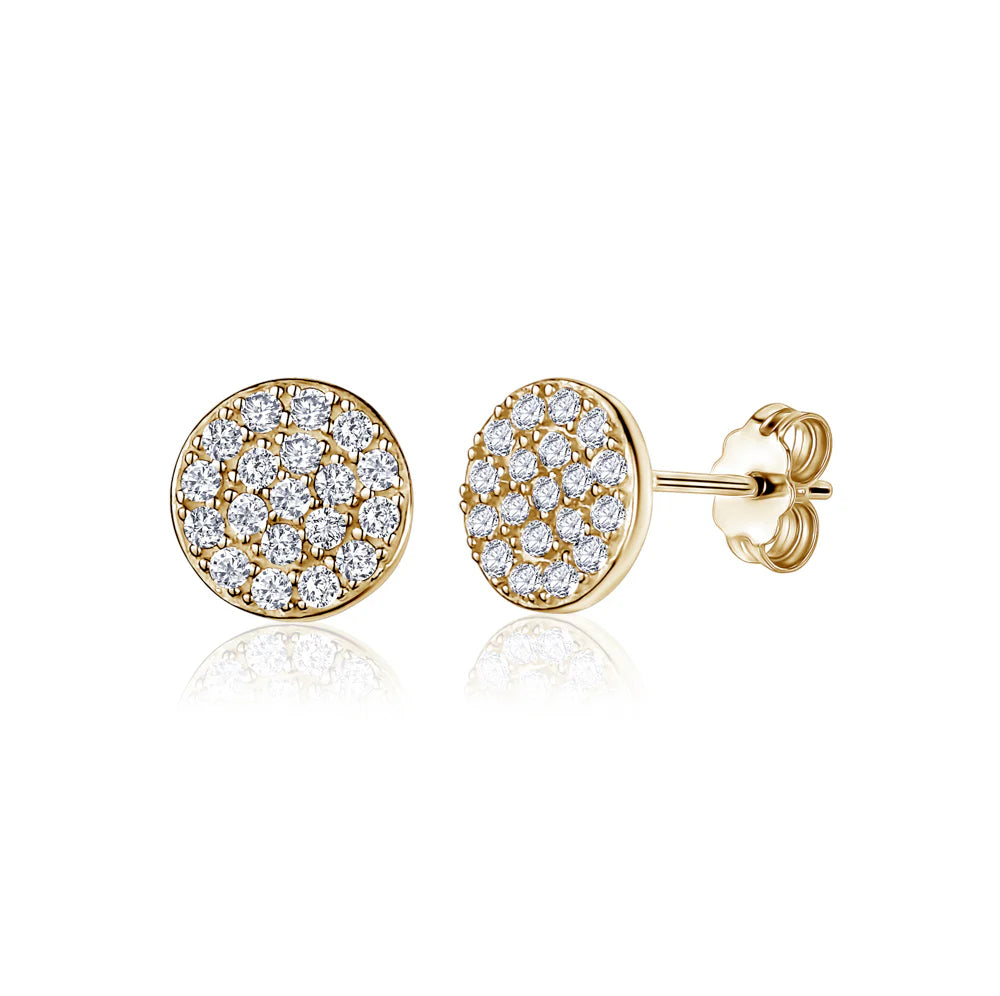 Disc Earrings In 14K Gold With CZ Pave yellow gold