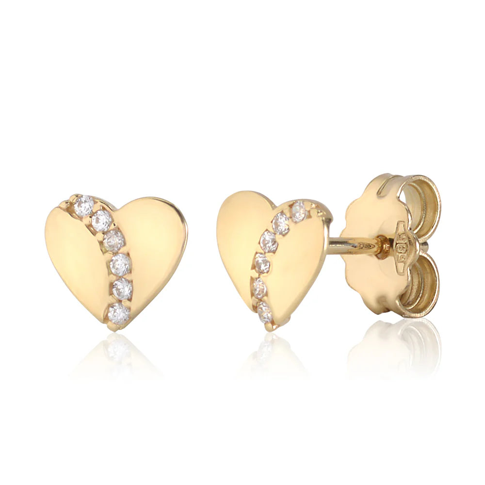 Heart Earrings In 14K Yellow And White Gold With CZ