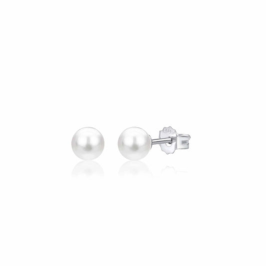 14K White Gold Freshwater Cultured Pearl Post Stud Earrings 6 mm Italy