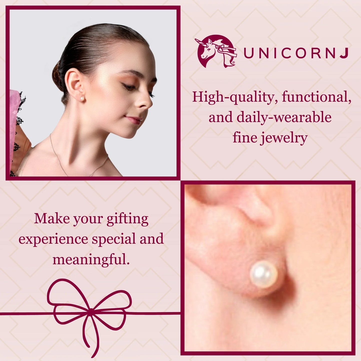 UNICORNJ 14K White Gold Freshwater Cultured Pearl Post Stud Earrings 7mm Italy