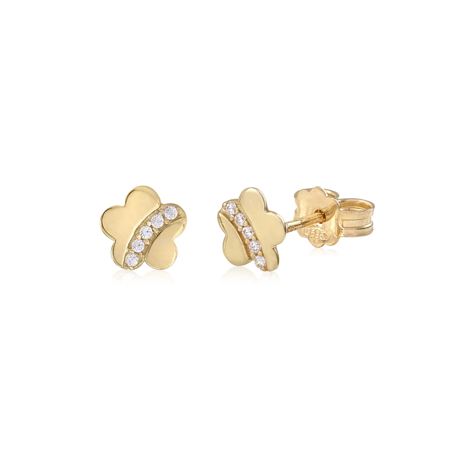 UNICORNJ 14K White And Yellow Gold Children's Kids Flower Post Earrings With CZ's Italy