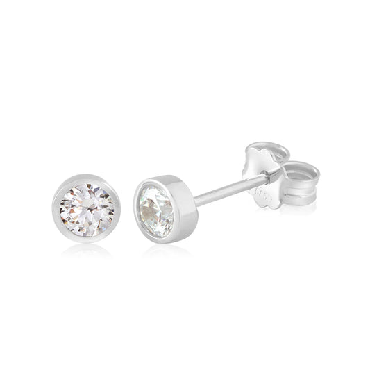 14K White Gold Bezel Set CZ Stud Earrings 5mm