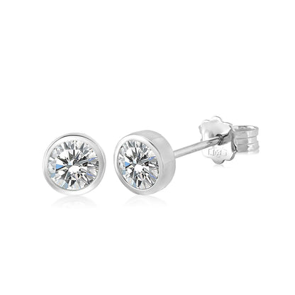 14K White Gold Bezel Set CZ Stud Earrings 6mm