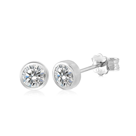 14K White Gold Bezel Set CZ Stud Earrings 6mm