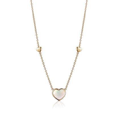 "Just For You" Set - 14K Yellow Gold Heart Leverback Bracelet, Earrings and Pendant Necklace Mother Of Pearl