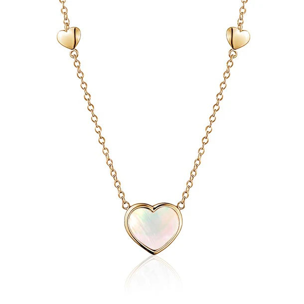 "Just For You"  Set - 14K Yellow Gold Heart Leverback- Earrings and Pendant Necklace Mother Of Pearl