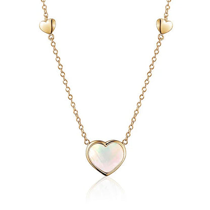 14K Yellow Gold Heart Pendant Necklace Mother Of Pearl Or Pink For Girls And Women Italy 16 Inches