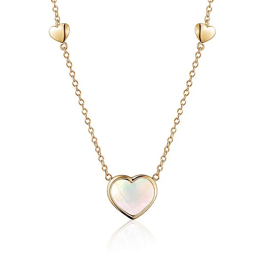 14K Yellow Gold Heart Pendant Necklace Mother Of Pearl Or Pink For Girls And Women Italy 16 Inches