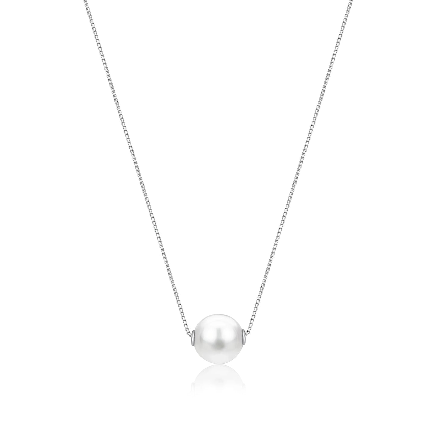 14K White Gold Necklace Pendant with Floating Freshwater Cultured Pearl 15.5"