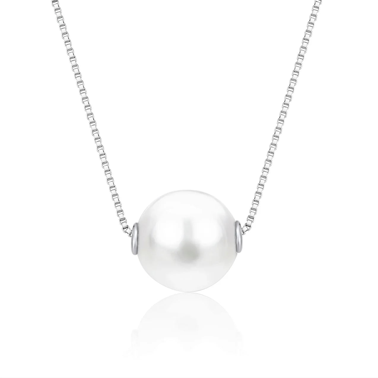 14K White Gold Necklace Pendant with Floating Freshwater Cultured Pearl 15.5"