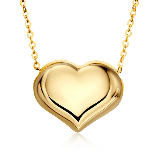 Floating Puff Heart Pendant Necklace 14K Yellow Gold On Box Chain Italy UNICORNJ 16"