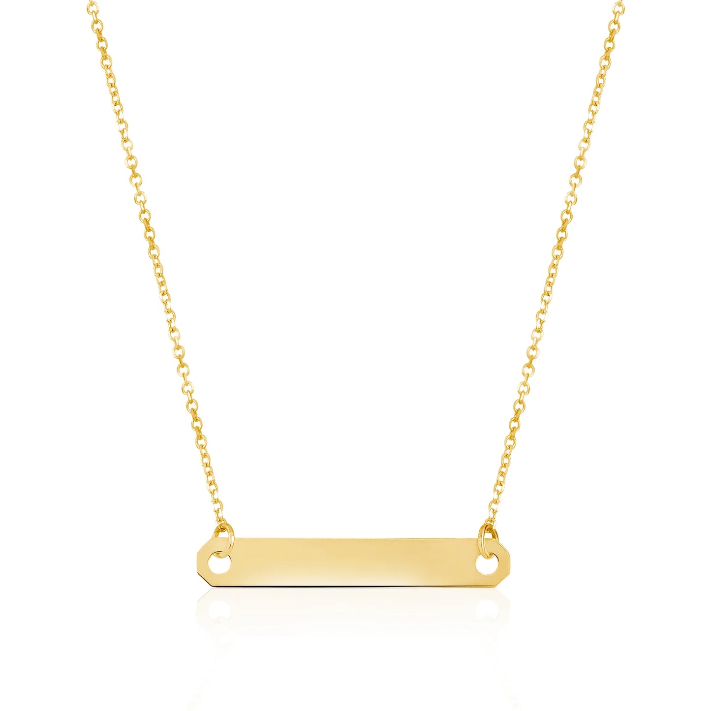 14K Yellow Gold Engravable Personalized Horizontal Bar Pendant Necklace Polished Shiny On Cable Chain Italy