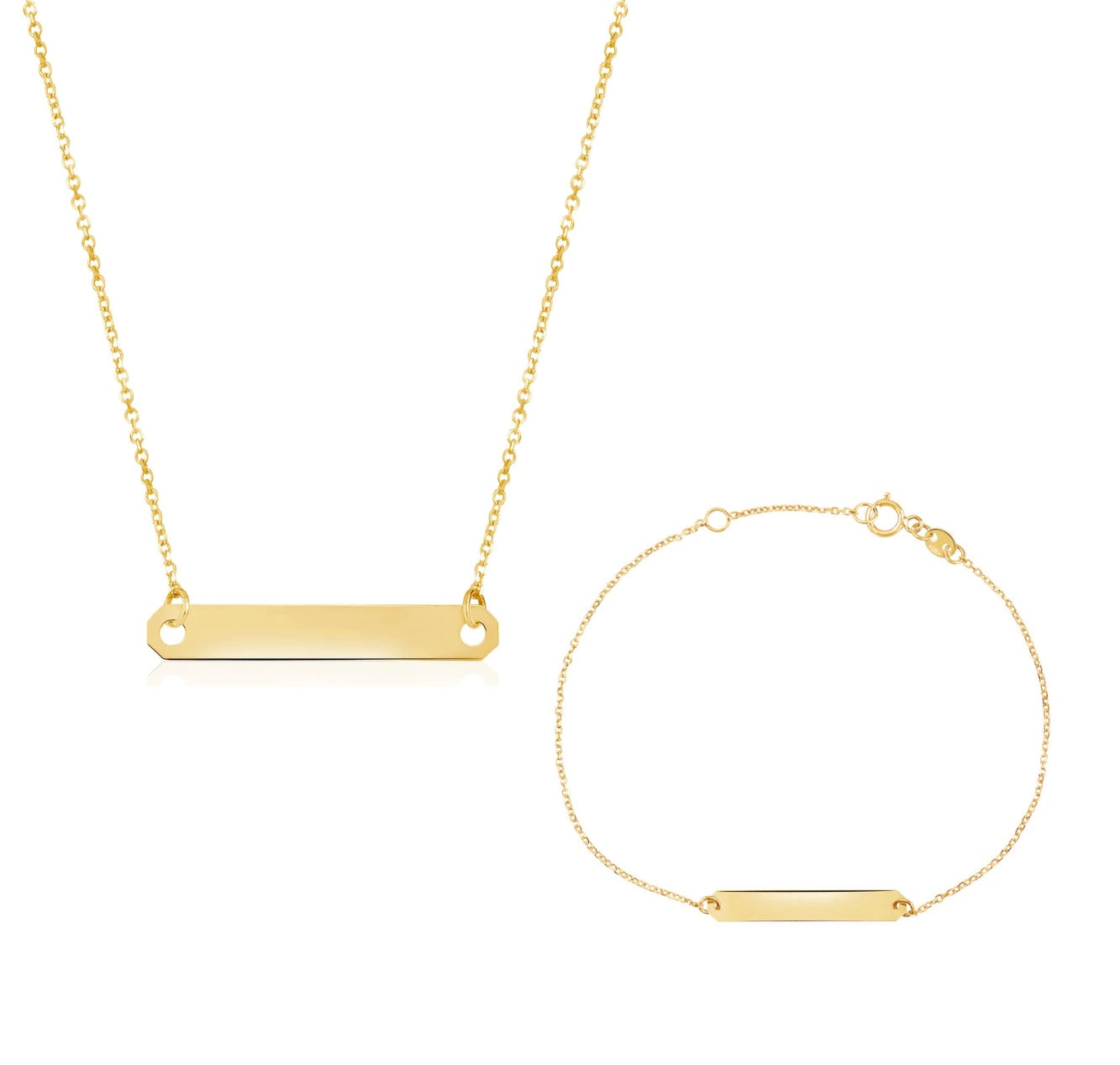 Custom Gold Bar Chain Necklace & Bracelet Set